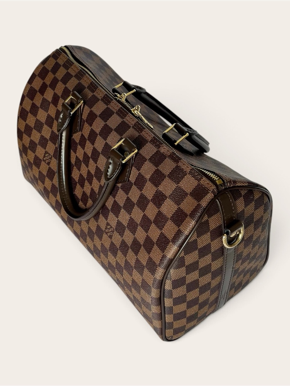Louis Vuitton Speedy 35 Damier Ebene Brown Handbag Red Lining SP2175 Authentic